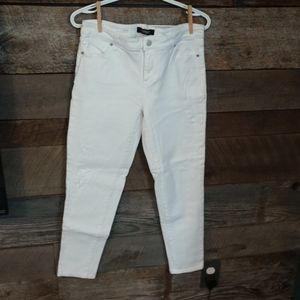White Slightly Distressed Ankle Skinny Jeans